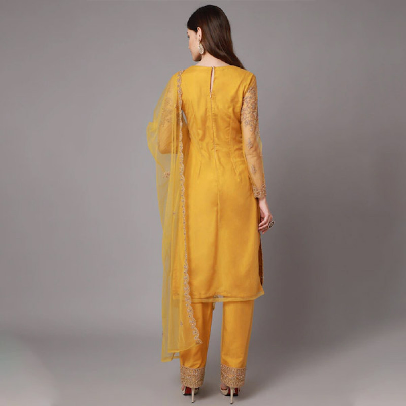 Yellow Unstitched Dress Material